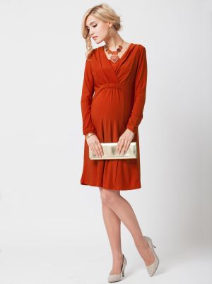 Angel Maternity Maternity Nursing Dress in Cross Over Neckline- Rust.jpg